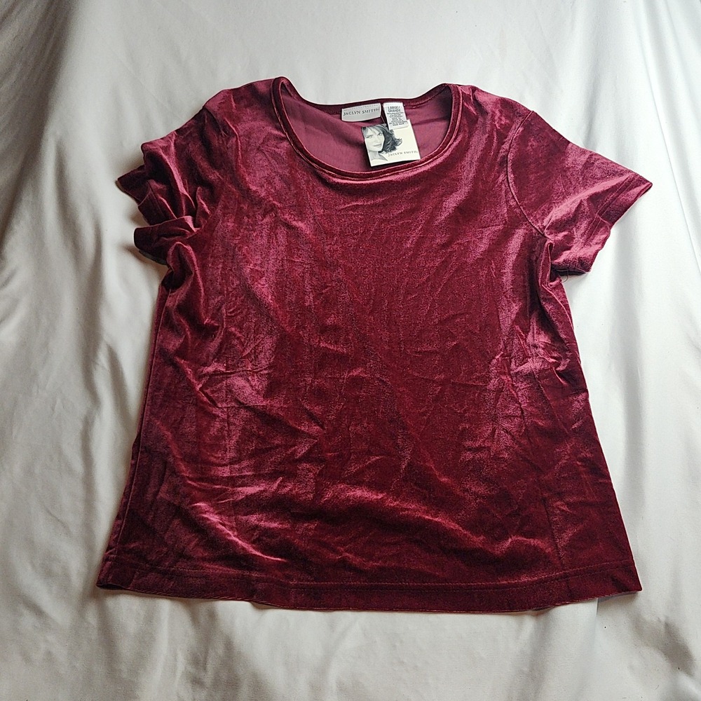 Jaclyn Smith Velvet Short Sleeve Top Scoop Neck Burgundy Women's Size Large